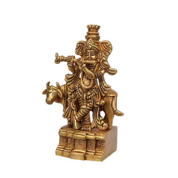 Brass Cow & Calf Statue – 6" Height