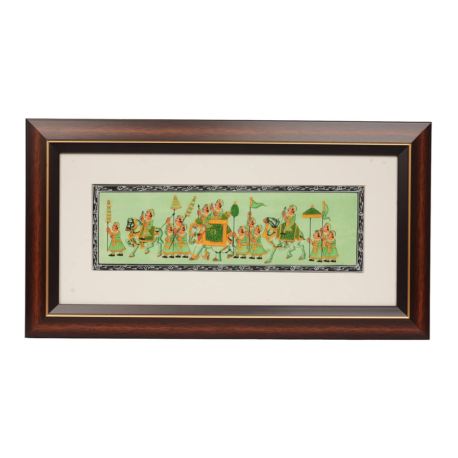 Handcrafted Silk Painting with Green Background – 9" Height