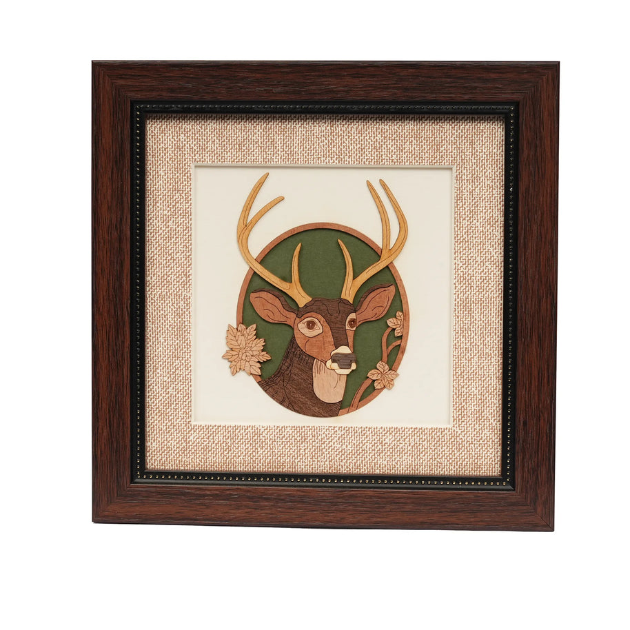 Sambar Deer – Handcrafted Wooden Artwork | 8×8 Inch
