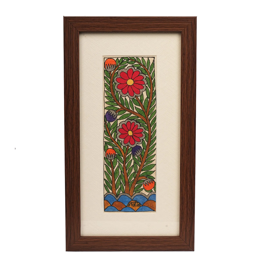 Handcrafted Madhubani Flower Painting – 11" Height