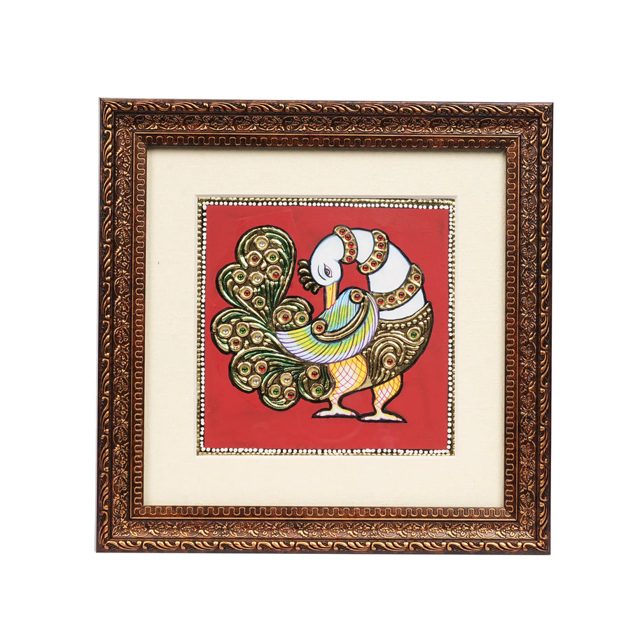 Handcrafted Traditional Peacock Left-Side Painting – 6 × 6 Inches