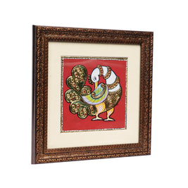 Handcrafted Traditional Peacock Left-Side Painting – 6 × 6 Inches
