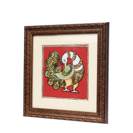 Handcrafted Traditional Peacock Left-Side Painting – 6 × 6 Inches