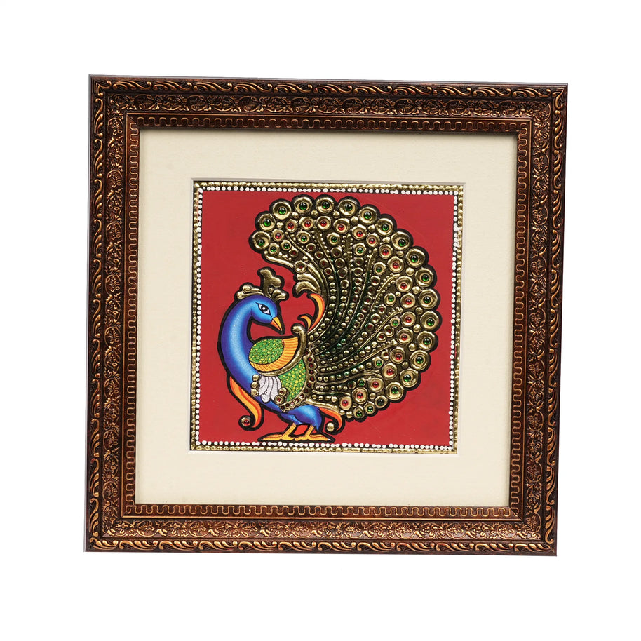 Handcrafted Traditional Peacock Painting – 6 × 6 Inches