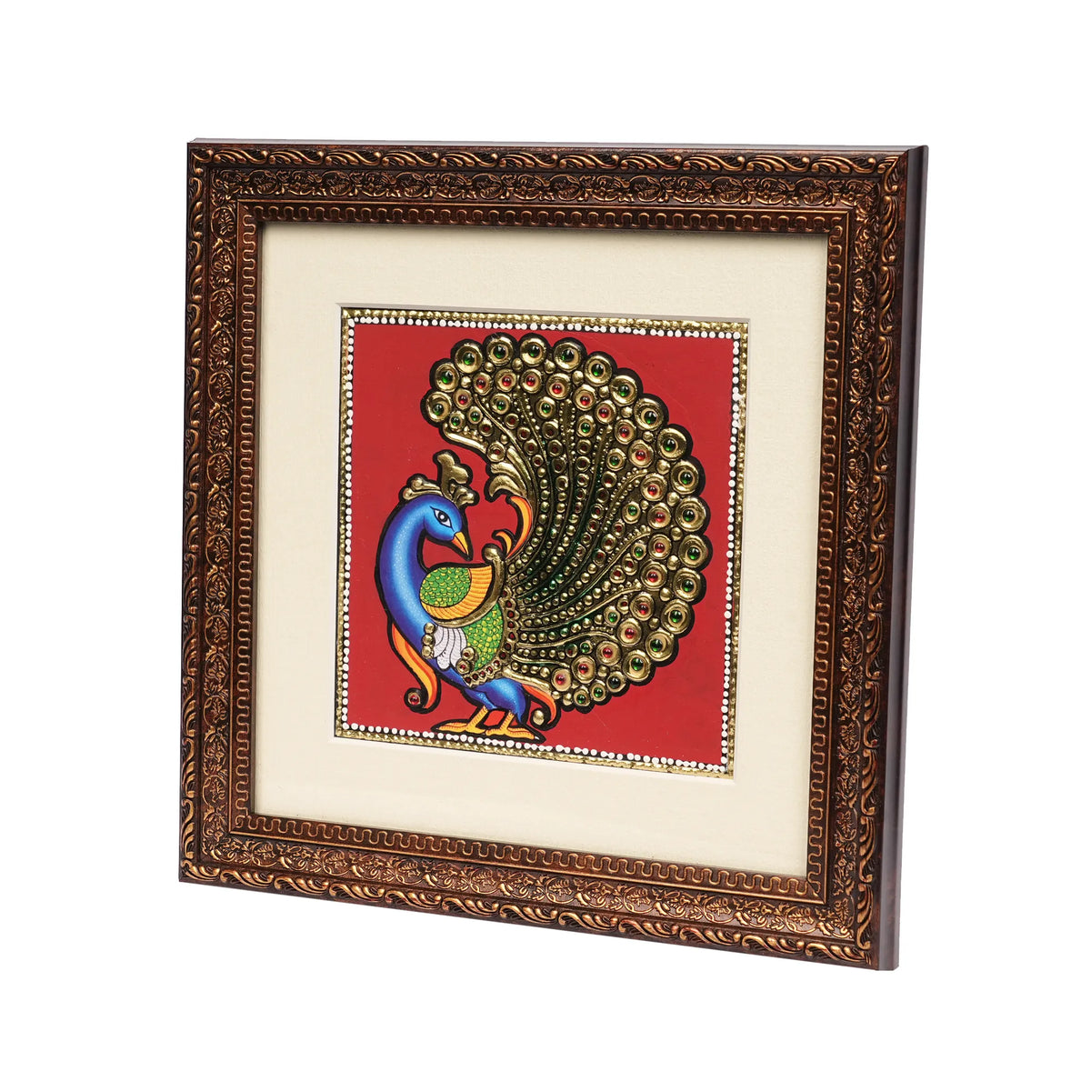 Handcrafted Traditional Peacock Painting – 6 × 6 Inches