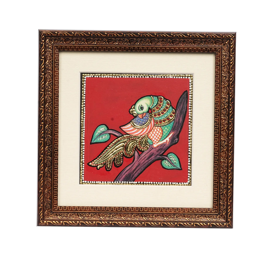 Handcrafted Traditional Parrot Painting – 6 × 6 Inches