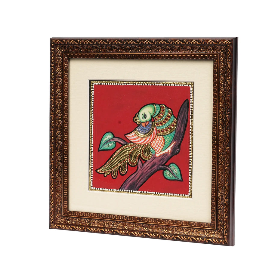 Handcrafted Traditional Parrot Painting – 6 × 6 Inches