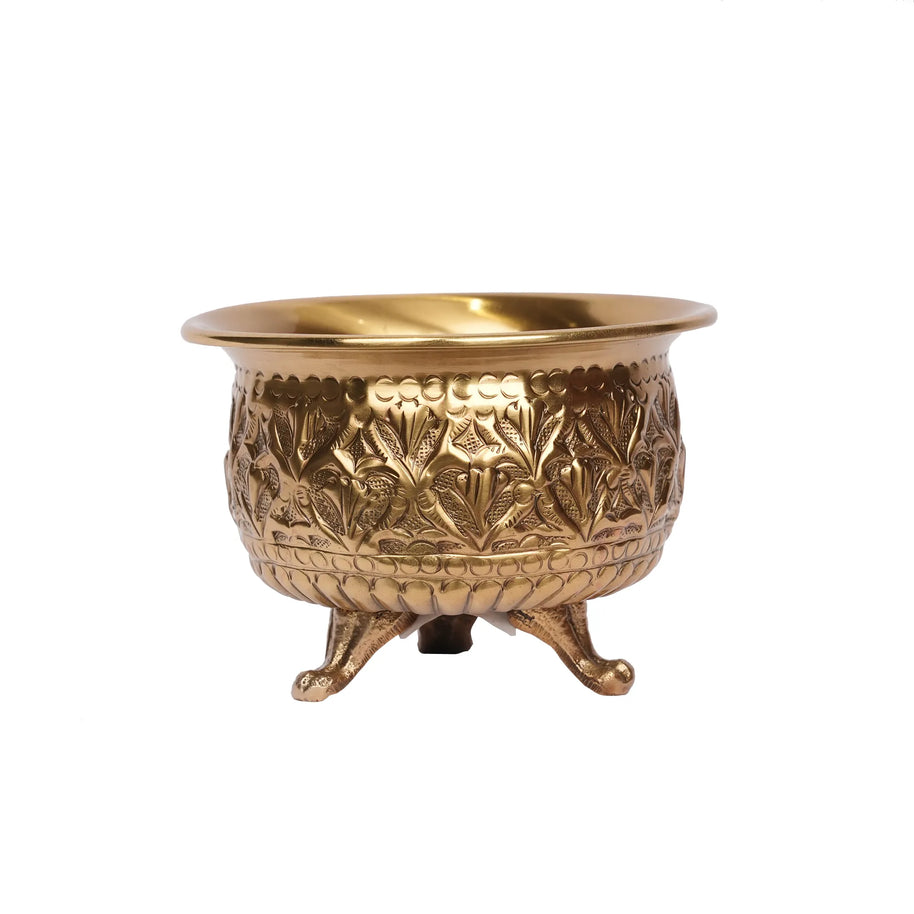 Handcrafted Brass Handi with 3 Legs – 4" Height