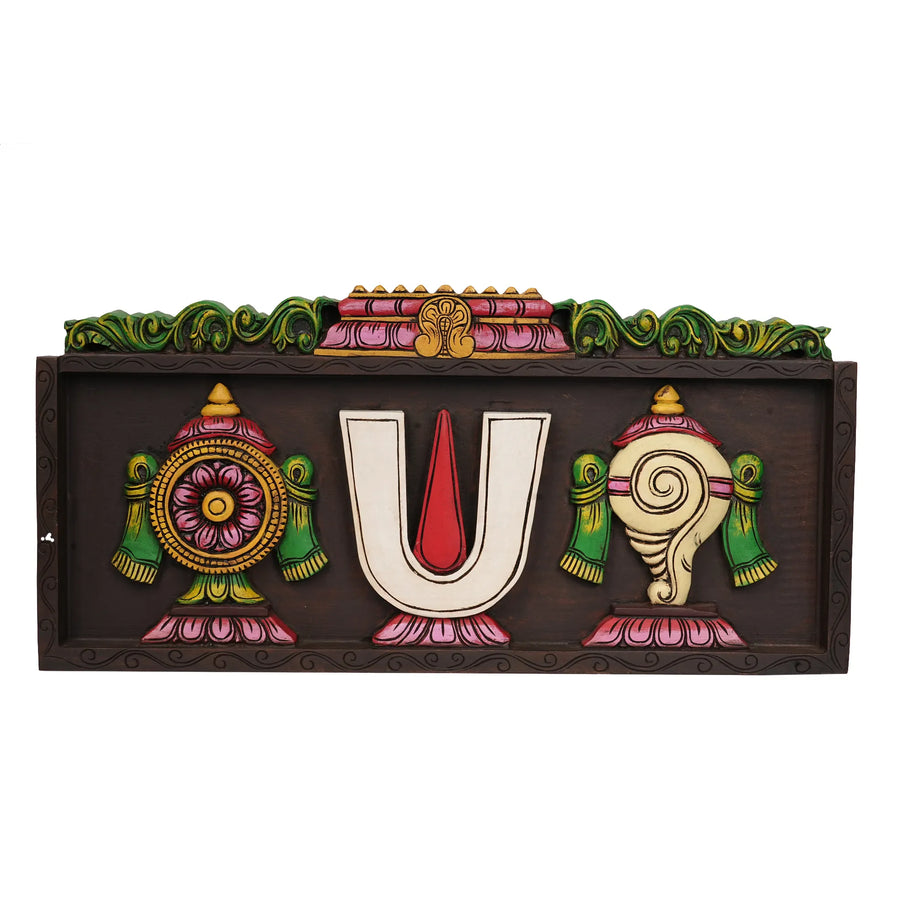 Handcrafted Wooden Shankh Chakra Wall Décor – 24" Height
