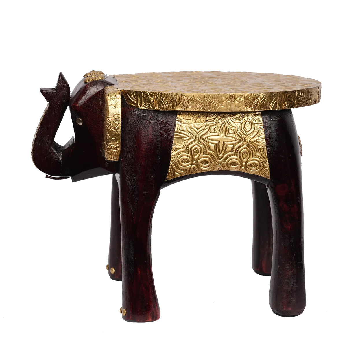 Handcrafted Wooden Elephant with Brass Work – 8