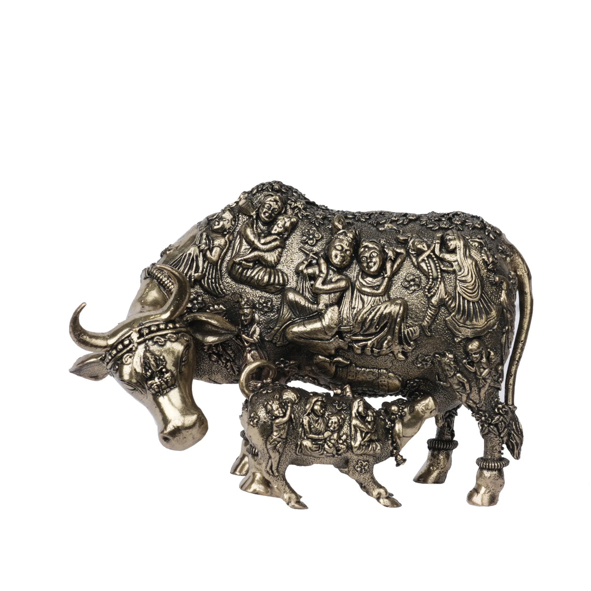 Brass Krishna Story with Cow – 4