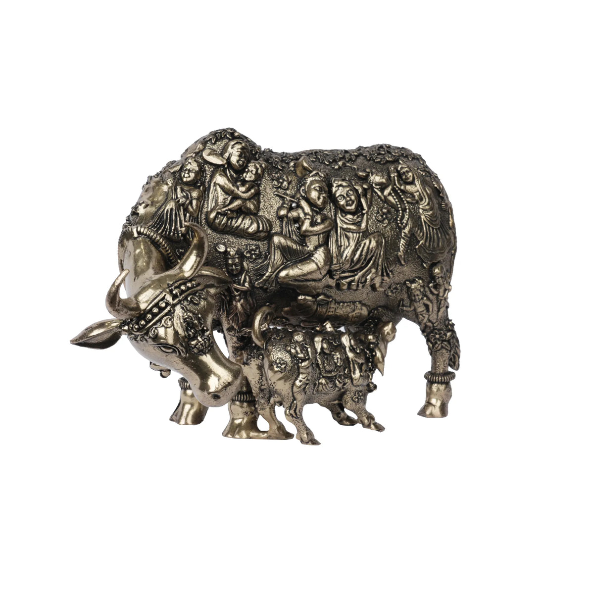Brass Krishna Story with Cow – 4