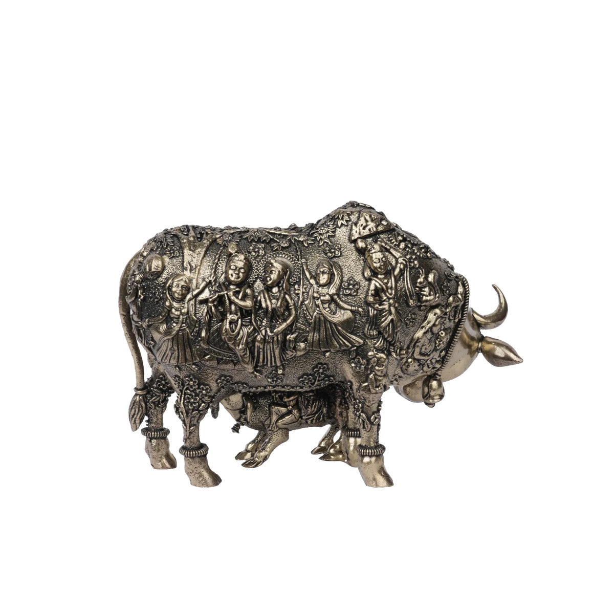 Brass Krishna Story with Cow – 4