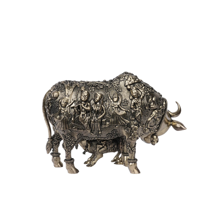 Brass Krishna Story with Cow – 4