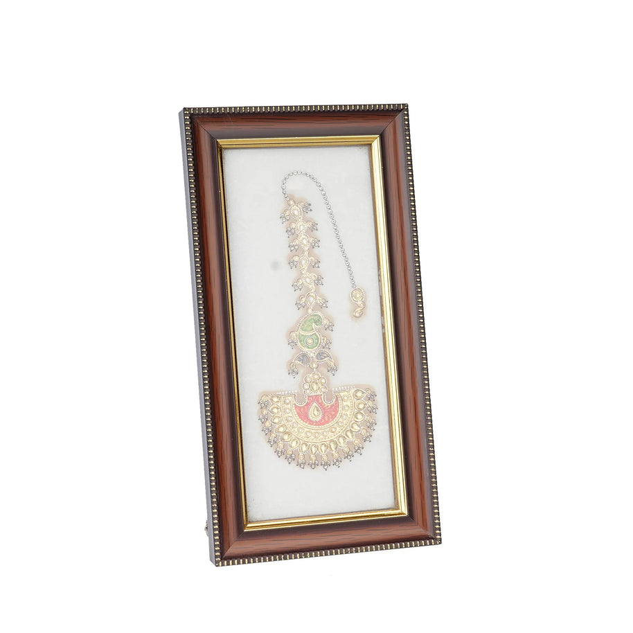 Traditional Temple Jewellery Marble Painting with Wooden Frame