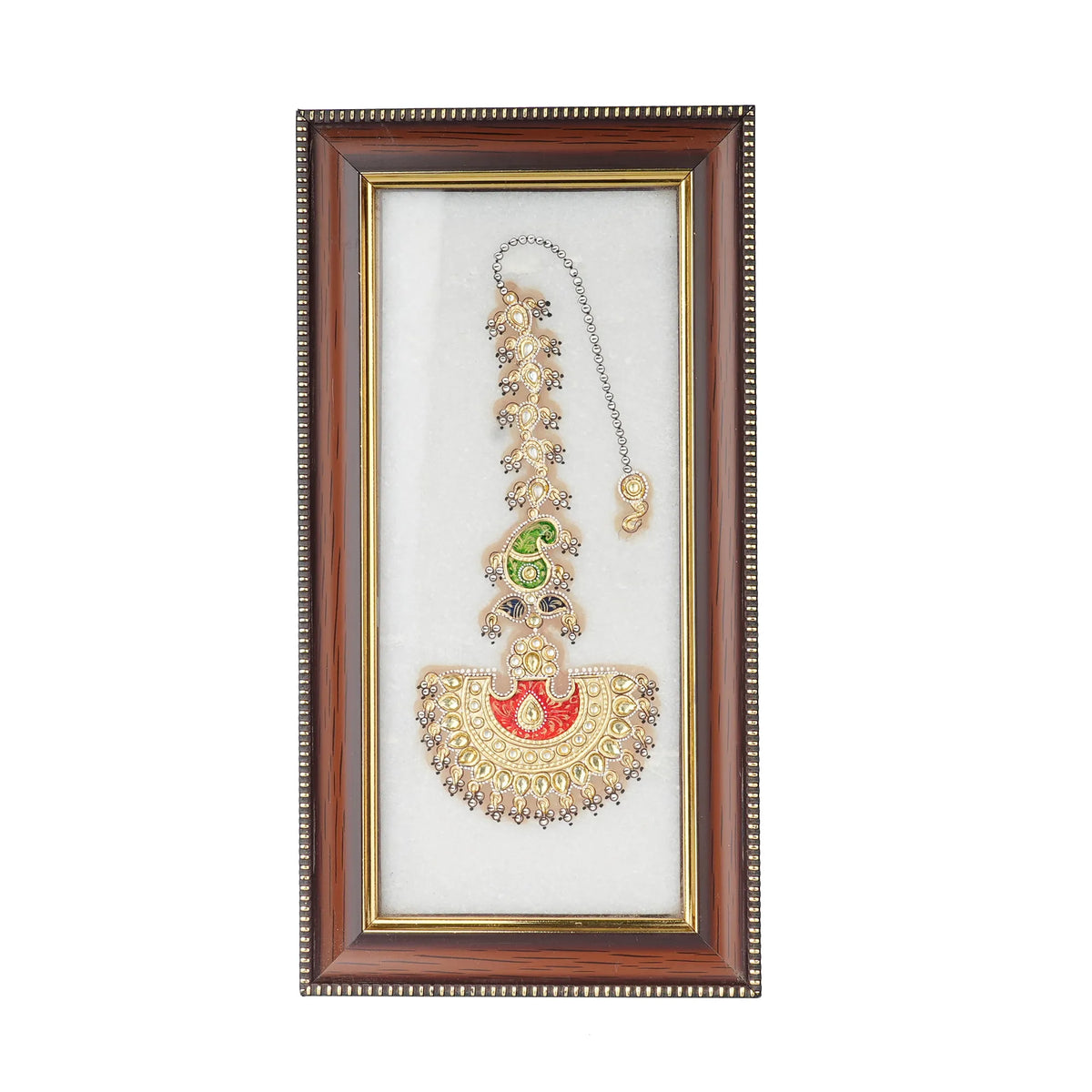 Traditional Temple Jewellery Marble Painting with Wooden Frame