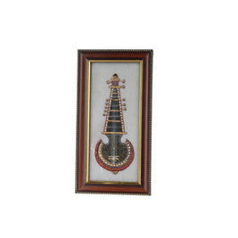 Traditional Veena Marble Painting with Wooden Frame – 9 × 4 Inches