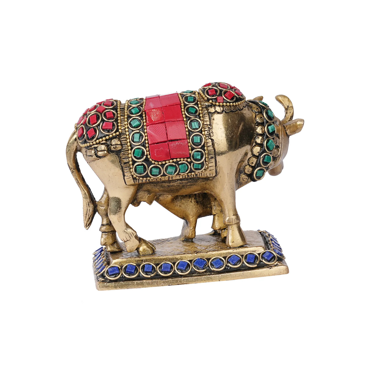 Brass Cow & Calf with Stone Work – 4