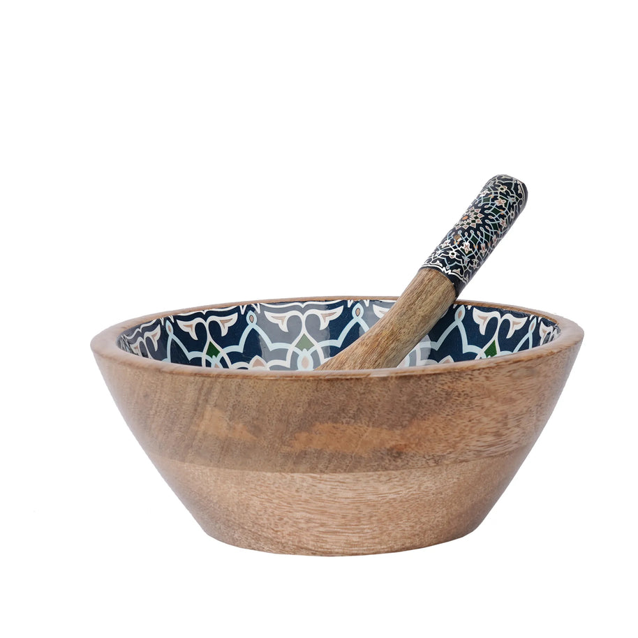 Wooden Bowl with Printed Design – 3" Height