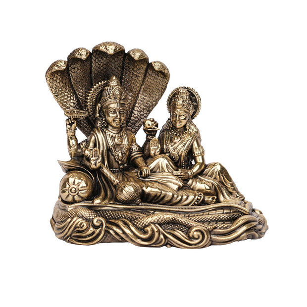Handcrafted Brass Vishnu Lakshmi Idol | Lord Vishnu and Goddess Lakshmi – 4" Height