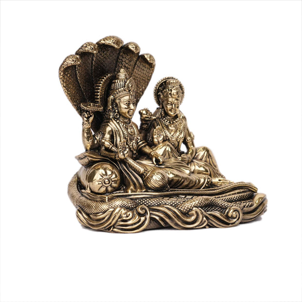 Handcrafted Brass Vishnu Lakshmi Idol | Lord Vishnu and Goddess Lakshmi – 4" Height