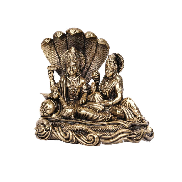 Handcrafted Brass Vishnu Lakshmi Idol | Lord Vishnu and Goddess Lakshmi – 4" Height