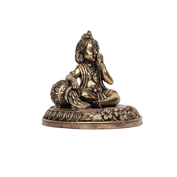 Handcrafted Brass Laddu Gopal Idol | Bal Gopal Krishna Statue – 3" Height