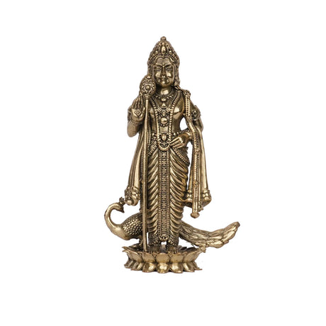 Handcrafted Brass Standing Murugan Idol | Lord Murugan Statue – 6" Height