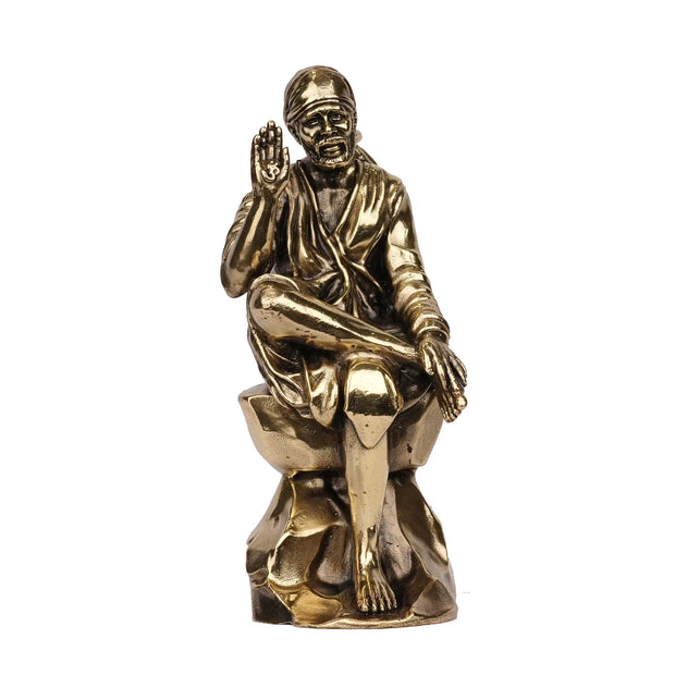 Handcrafted Brass Sitting Sai Baba Idol | Shirdi Sai Baba Statue – 5" Height