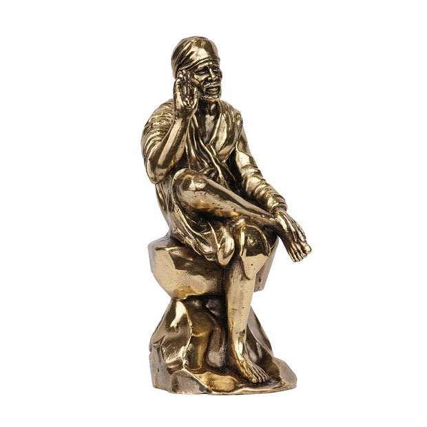 Handcrafted Brass Sitting Sai Baba Idol | Shirdi Sai Baba Statue – 5" Height