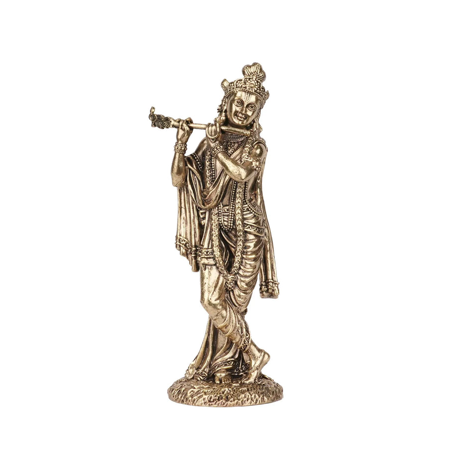 Handcrafted Brass Krishna Idol | Lord Krishna Statue for Pooja & Home Décor – 5" Height