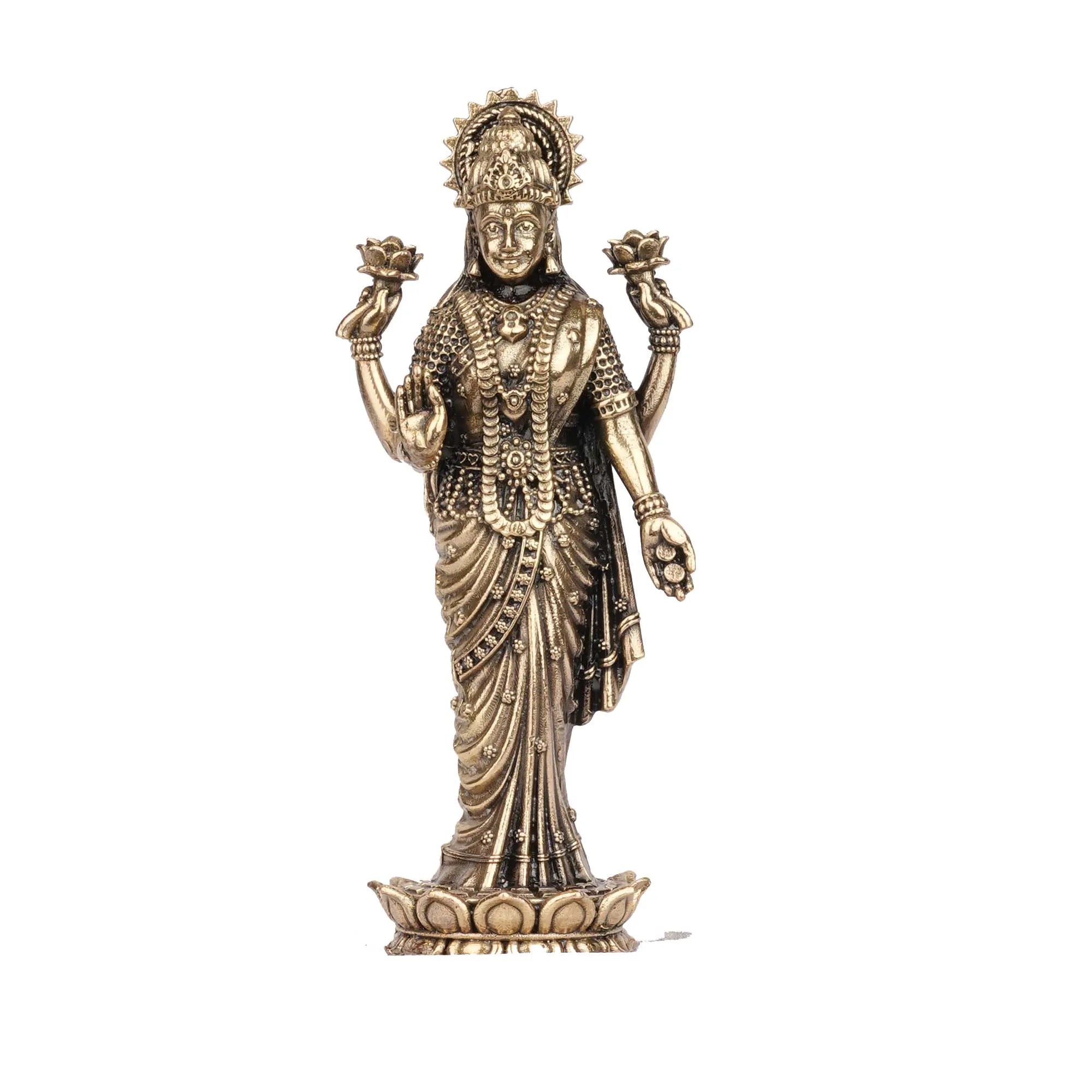 Handcrafted Brass Standing Lakshmi Idol | Goddess Lakshmi Statue for Pooja and Home Decor – 4