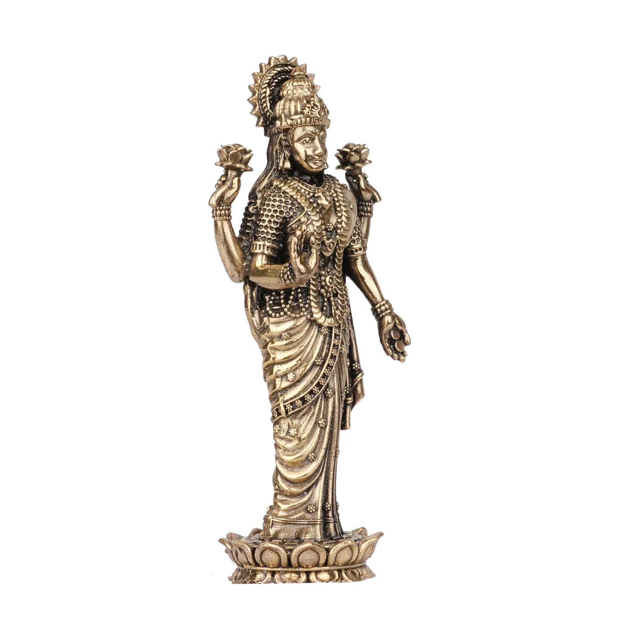 Handcrafted Brass Standing Lakshmi Idol | Goddess Lakshmi Statue for Pooja and Home Decor – 4
