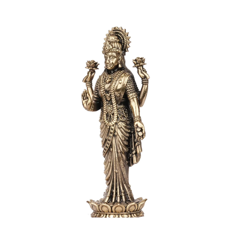 Handcrafted Brass Standing Lakshmi Idol | Goddess Lakshmi Statue for Pooja and Home Decor – 4