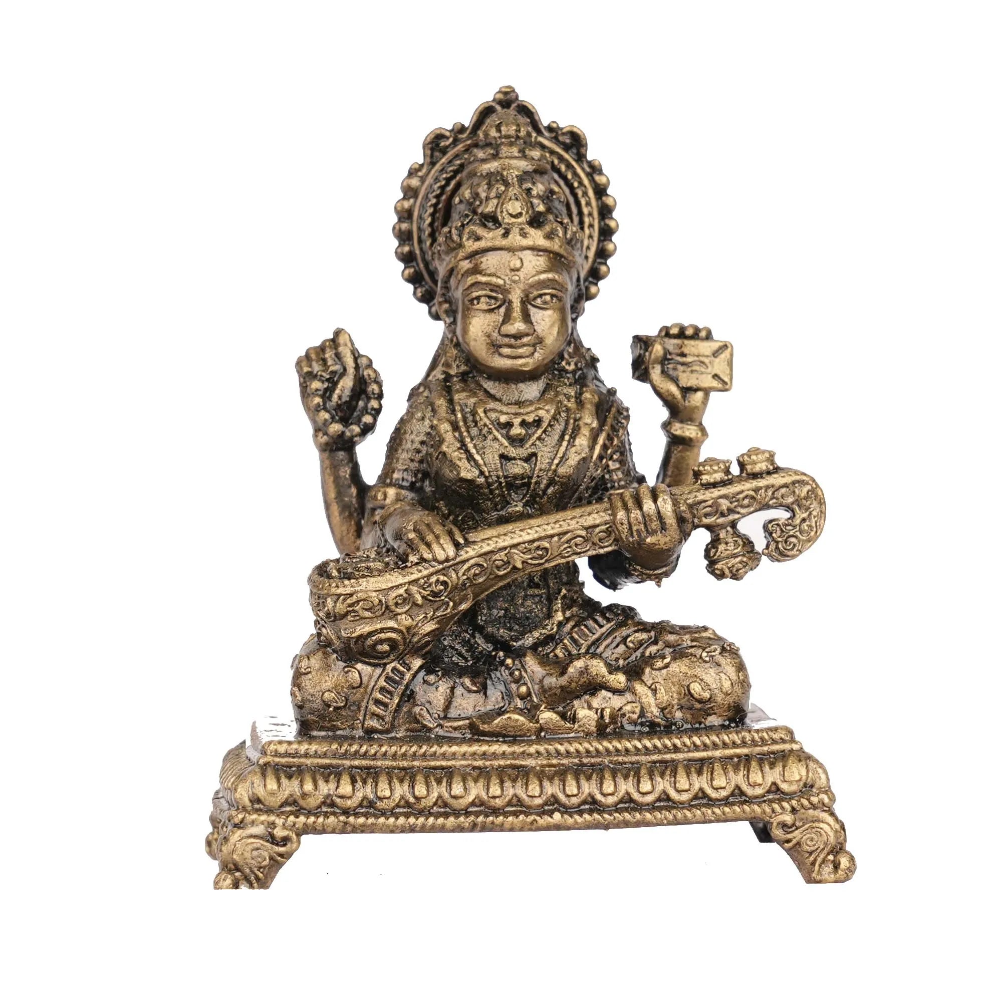 Handcrafted Brass Saraswathi Idol | Goddess Saraswati Statue for Pooja – 3