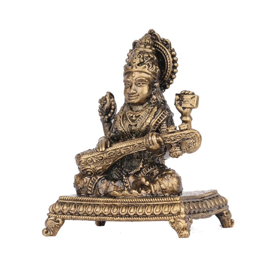 Handcrafted Brass Saraswathi Idol | Goddess Saraswati Statue for Pooja – 3