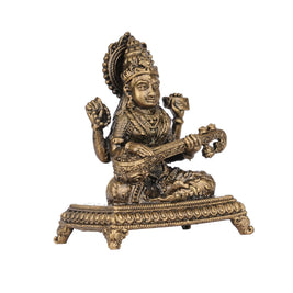 Handcrafted Brass Saraswathi Idol | Goddess Saraswati Statue for Pooja – 3