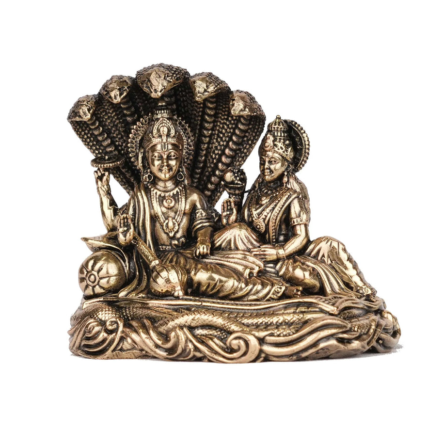 Handcrafted Brass Vishnu Lakshmi Idol | Lord Vishnu and  Goddess Lakshmi Statue for Pooja – 3" Height