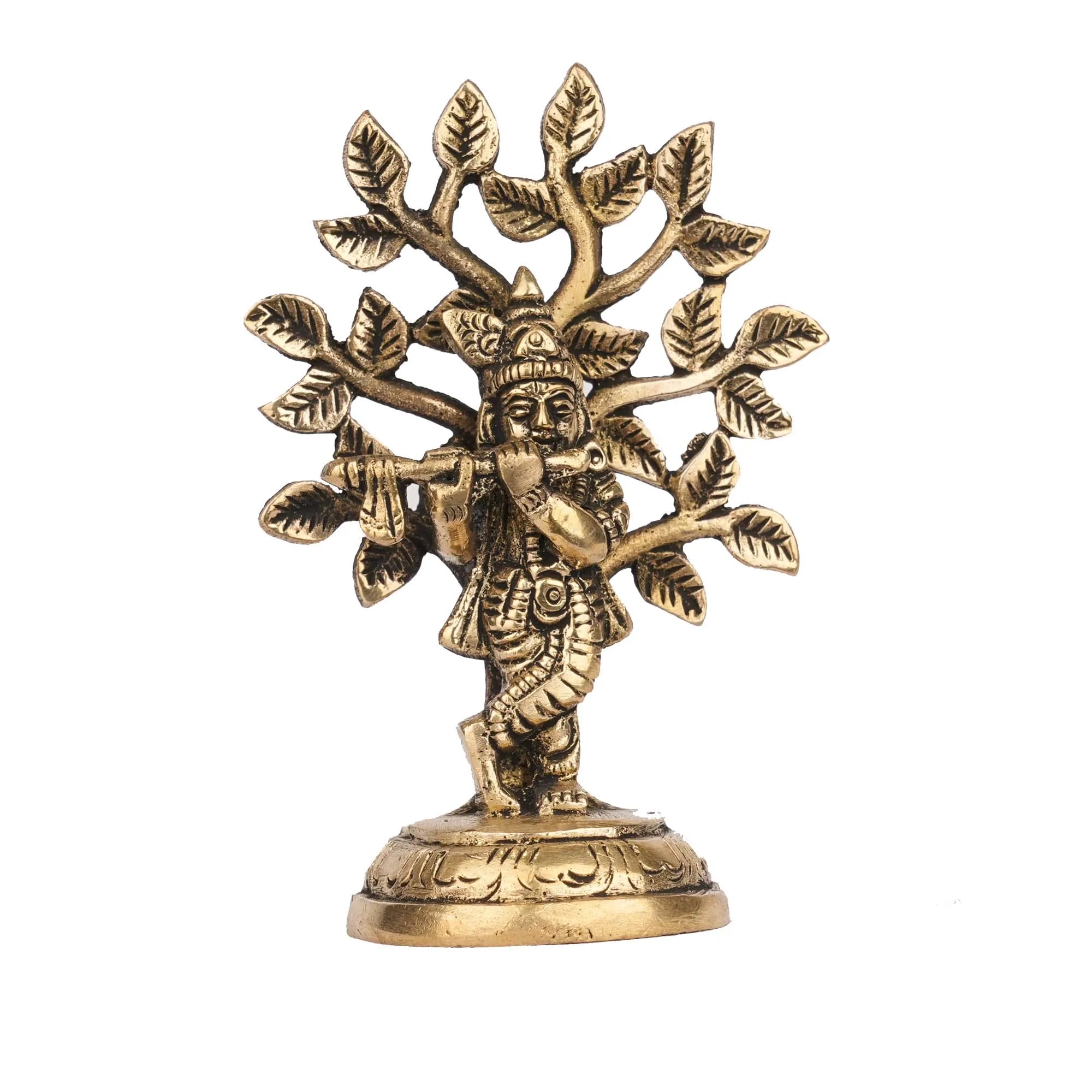 Brass Tree Krishna Idol | Lord Krishna Statue for Pooja and  Decor – 4