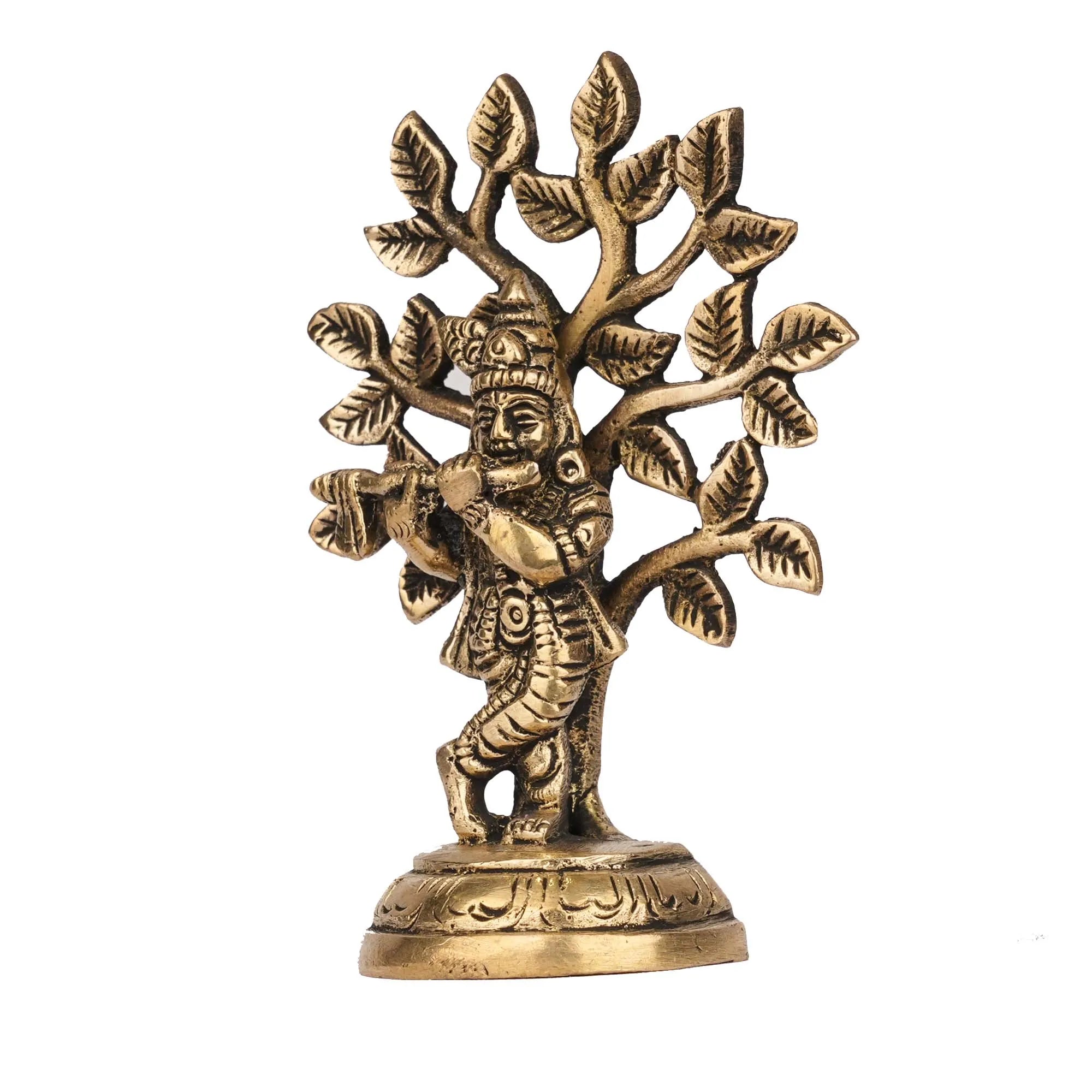 Brass Tree Krishna Idol | Lord Krishna Statue for Pooja and  Decor – 4