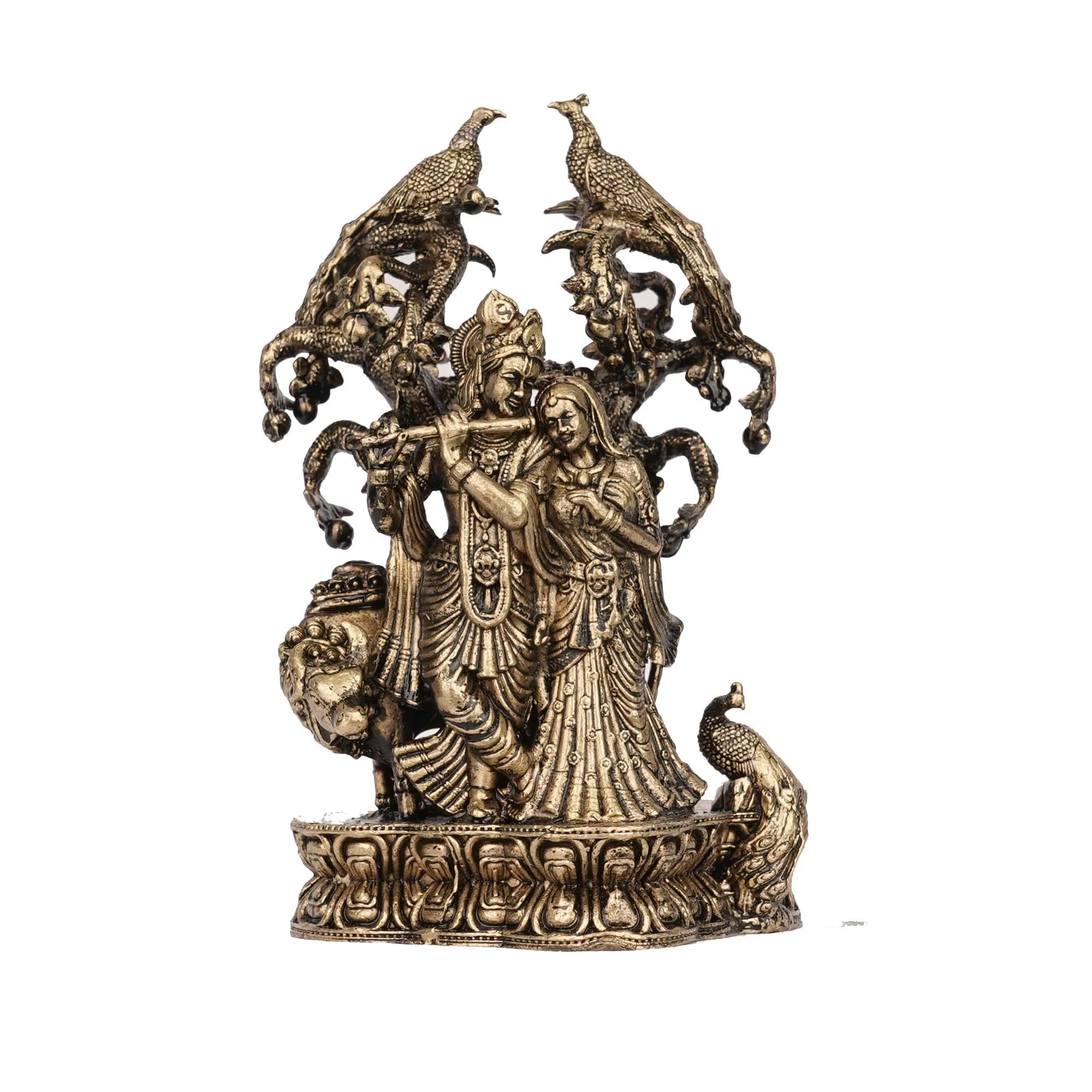 Brass Tree Cow Radha Krishna Idol | Krishna Statue for Pooja and Decor – 4.5