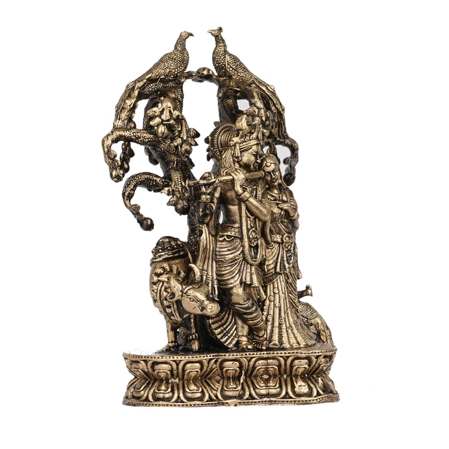 Brass Tree Cow Radha Krishna Idol | Krishna Statue for Pooja and Decor – 4.5