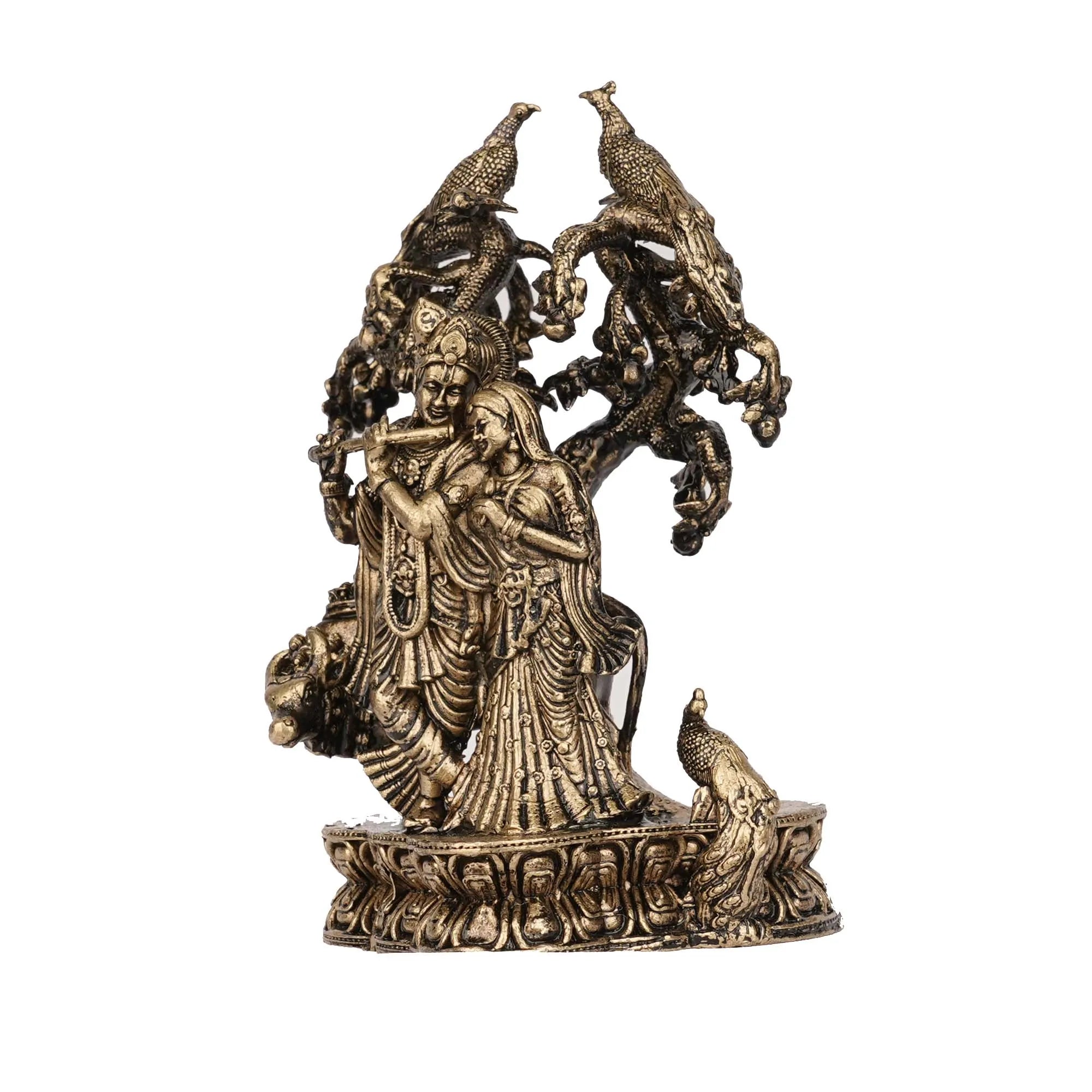 Brass Tree Cow Radha Krishna Idol | Krishna Statue for Pooja and Decor – 4.5