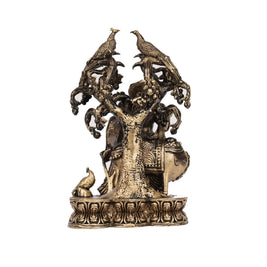 Brass Tree Cow Radha Krishna Idol | Krishna Statue for Pooja and Decor – 4.5