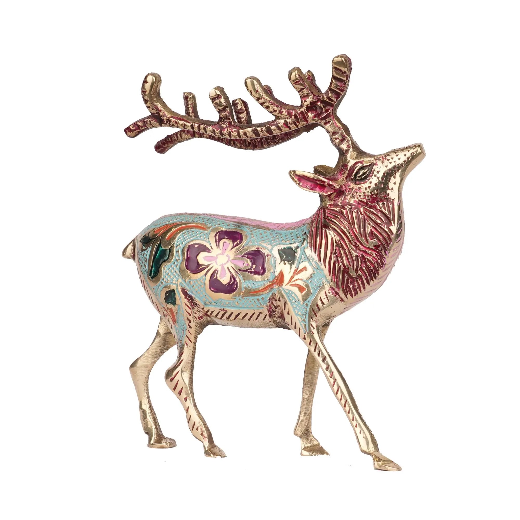 Brass Barasingha Decorative Figurine – 6.5