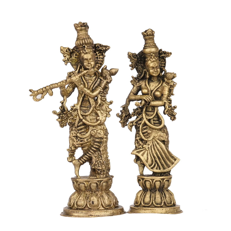 Brass Radha Krishna Idol | Divine Couple Statue – 4.5" Height