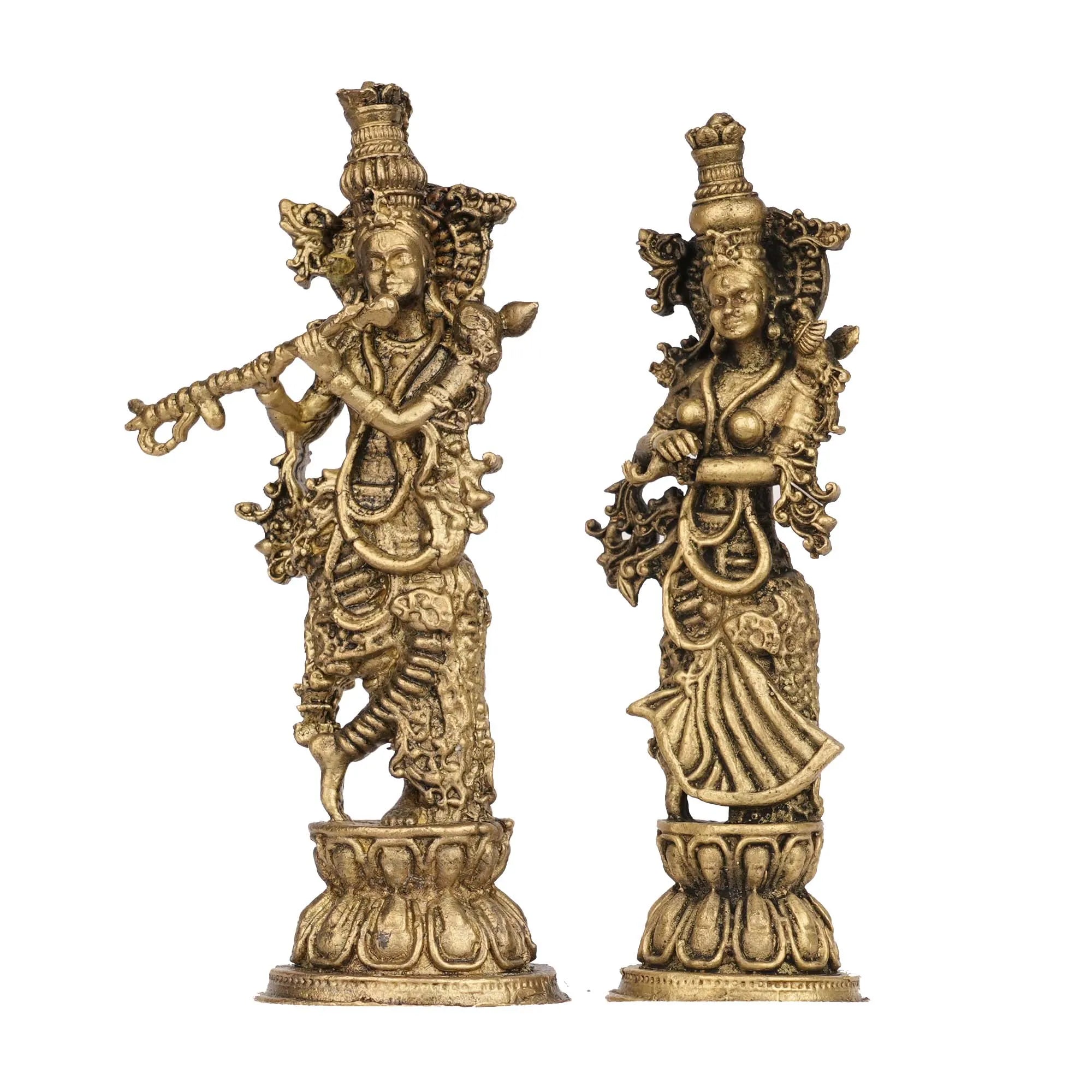 Brass Radha Krishna Idol | Divine Couple Statue – 4.5