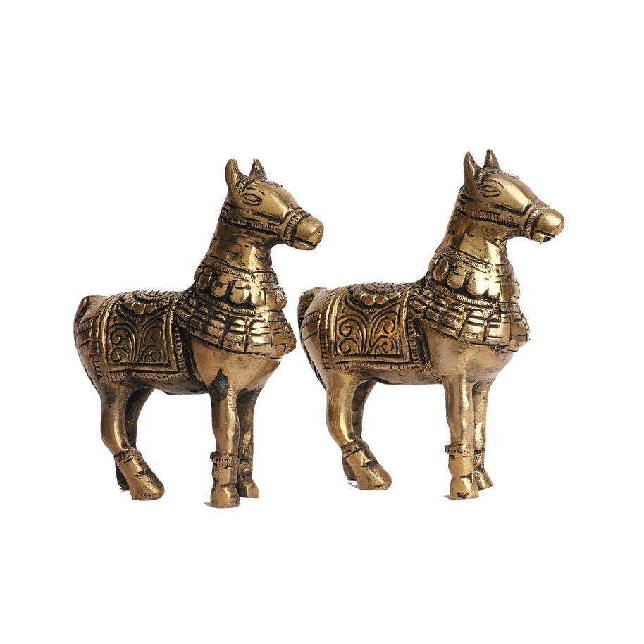 Brass Horse Statue | Decorative Horse Figurine – 4.5" Height | Pair