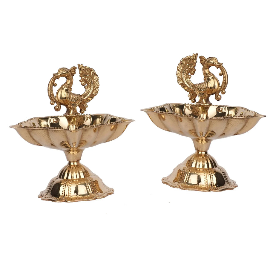 Handcrafted Brass Peacock Diya Pair – 3.5