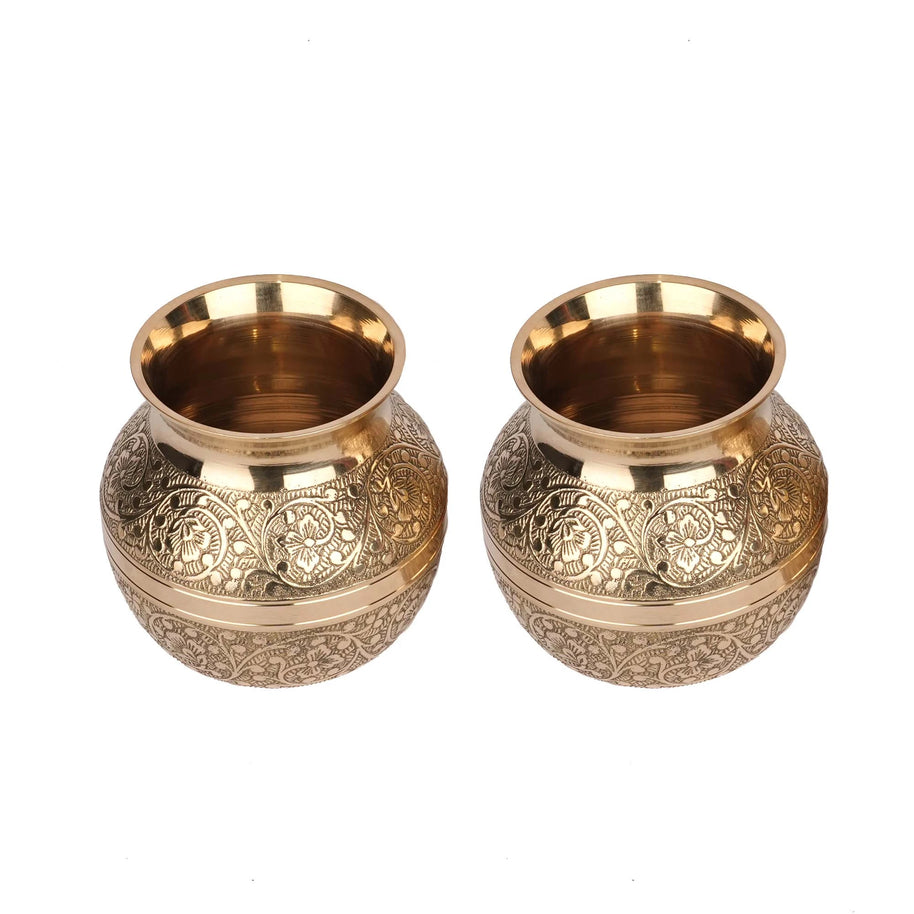 Traditional Brass Kalash Set with Engraved Floral Design